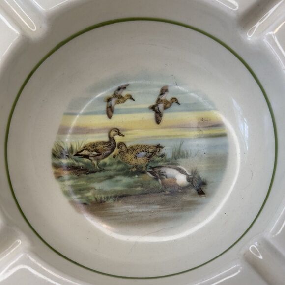 HYALYN POTTERY Porcelain 621 Ashtray Vintage Mallard Ducks 5.25" square - Picture 3 of 12